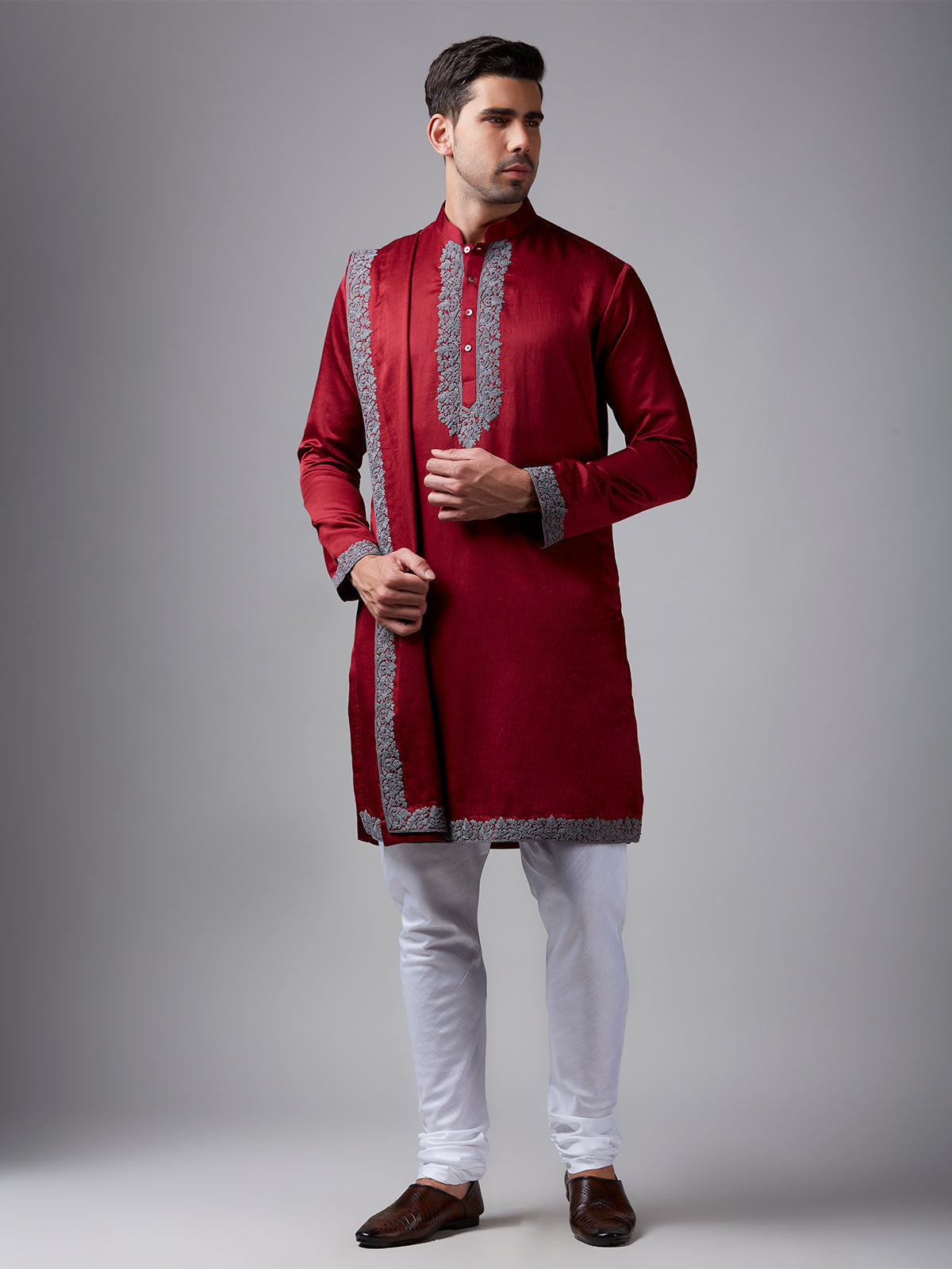Classic maroon silk kurta suit