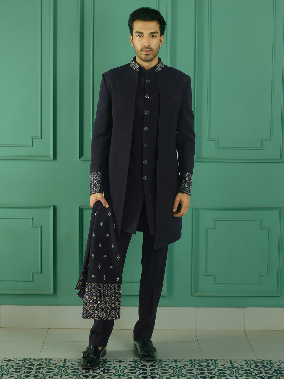 Classic navy terry rayon indowestern