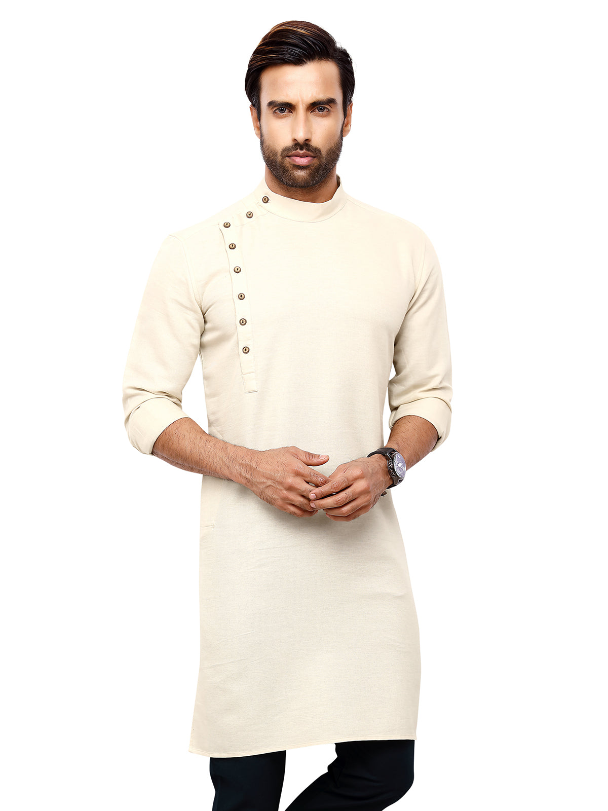 Classic off-white cotton plain kurta suit