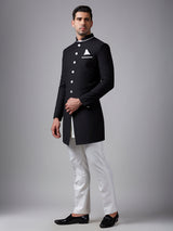 Classic plain black terry rayon indowestern