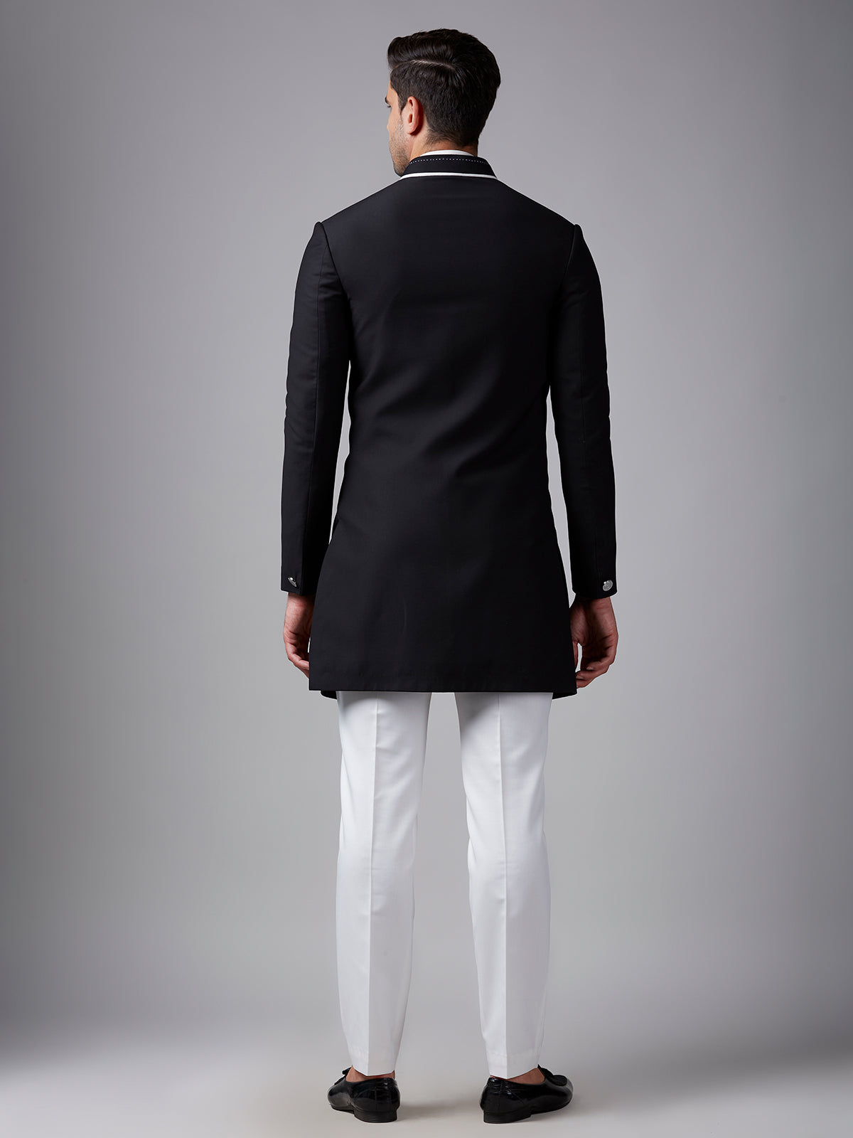 Classic plain black terry rayon indowestern