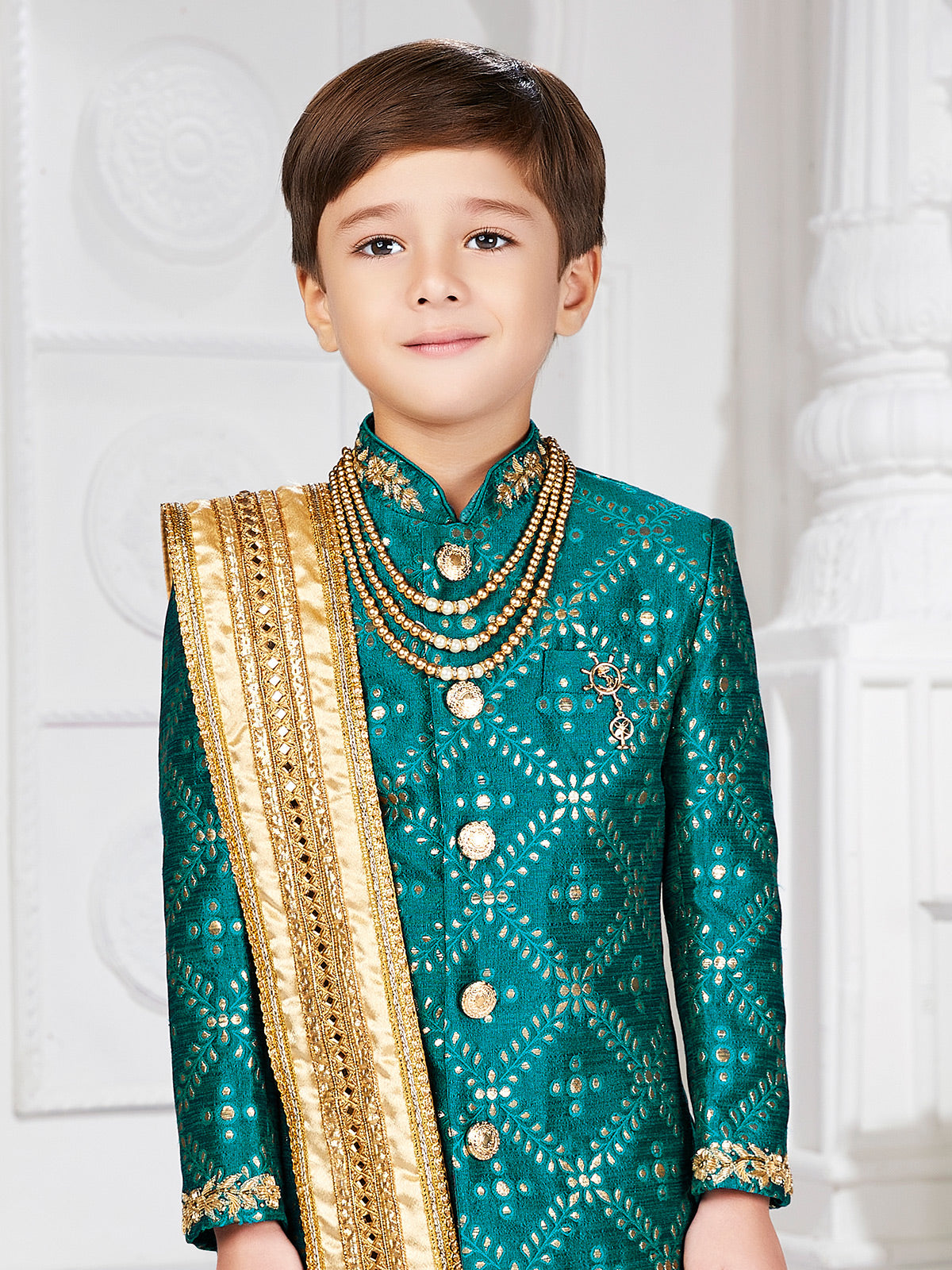 Classic rama blue embroidery indowestern
