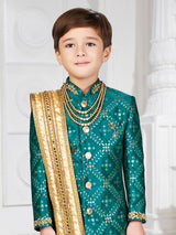 Classic rama blue embroidery indowestern