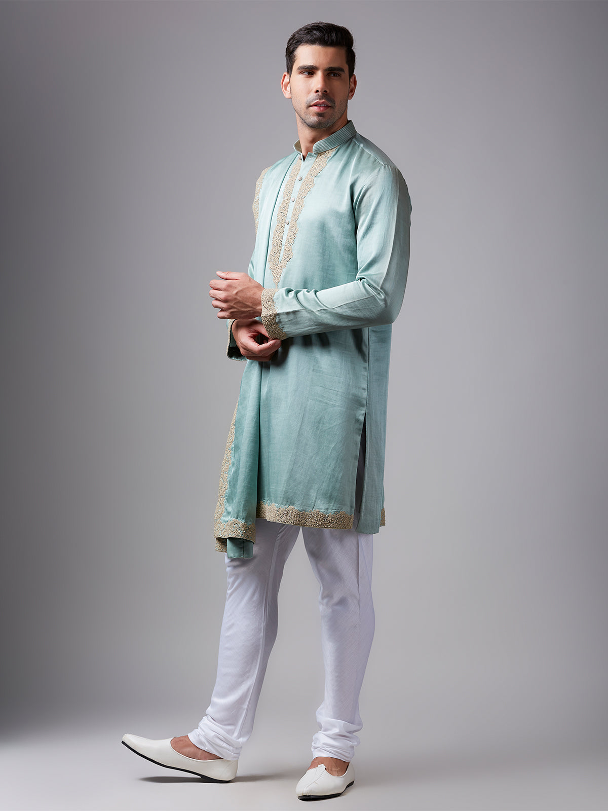 Classic sea green silk kurta suit
