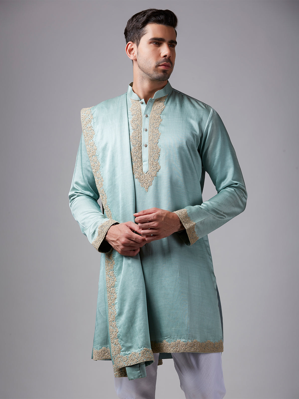 Classic sea green silk kurta suit