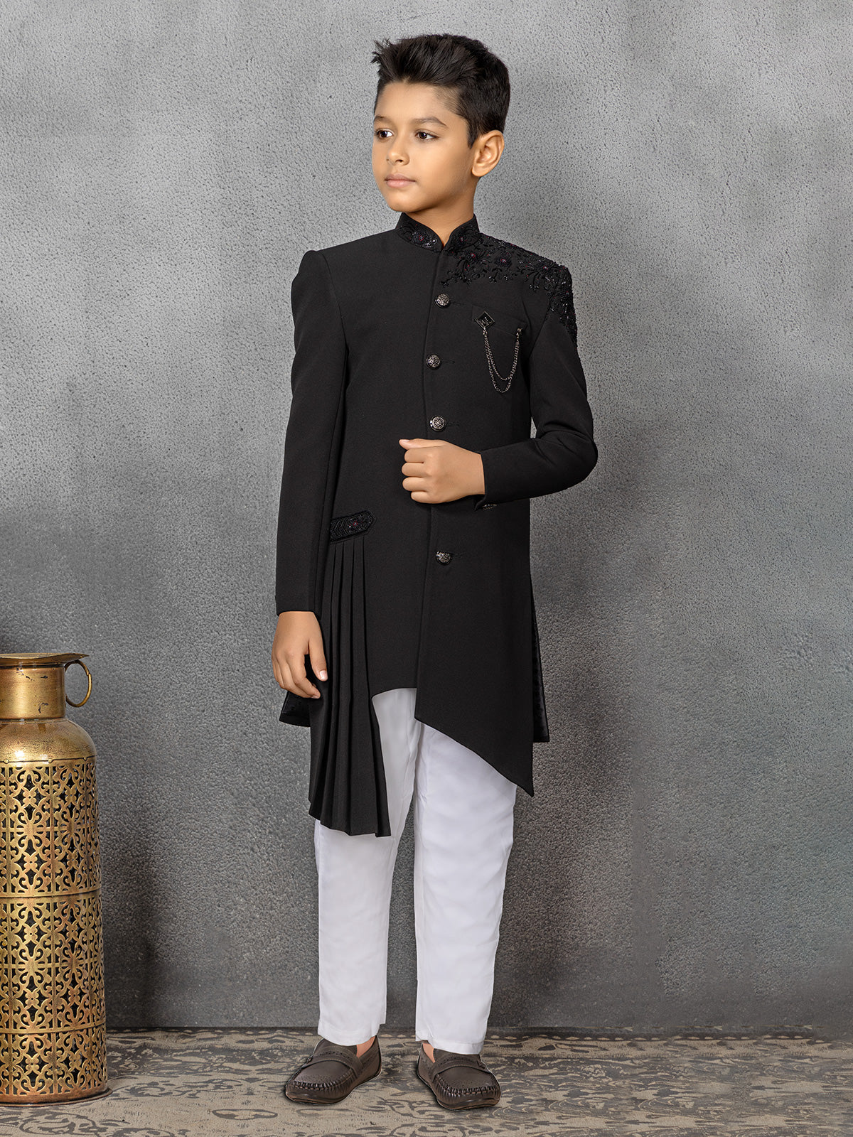 Classic terry rayon black indowestern