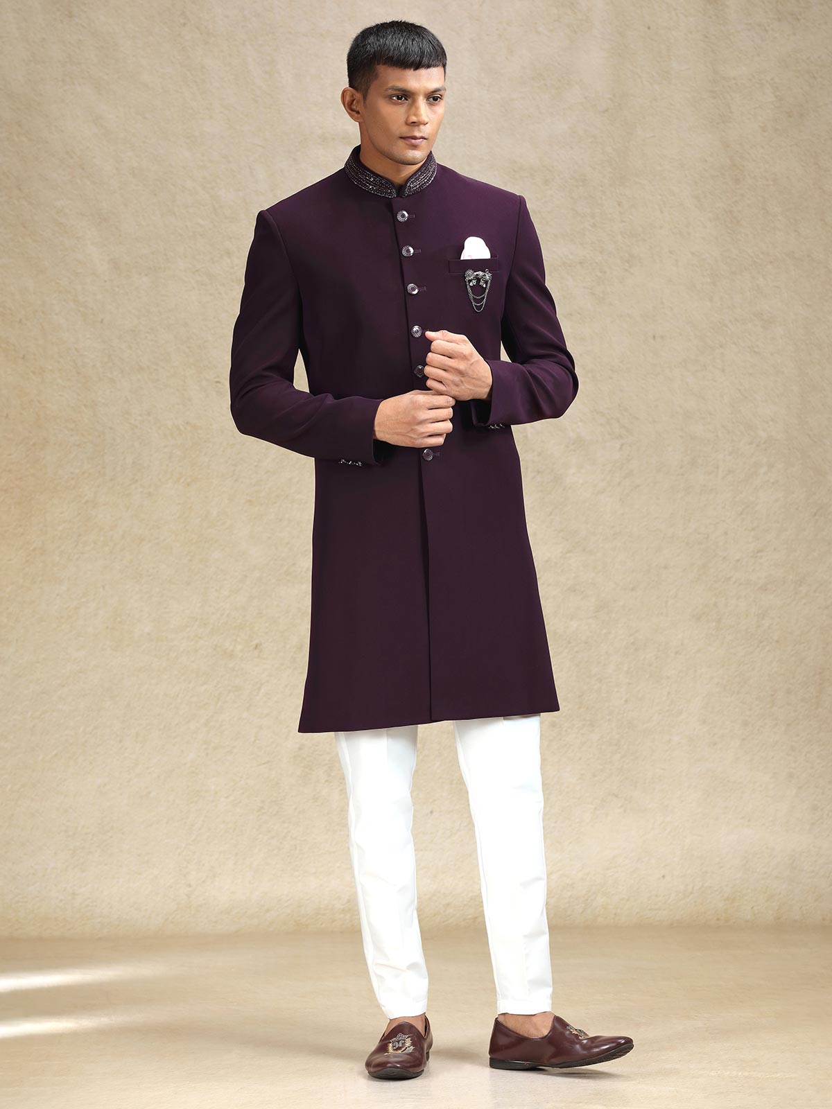 Classy wine terry rayon simple indo western