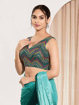 Cobalt blue net sequin sleeveless party wear blouse