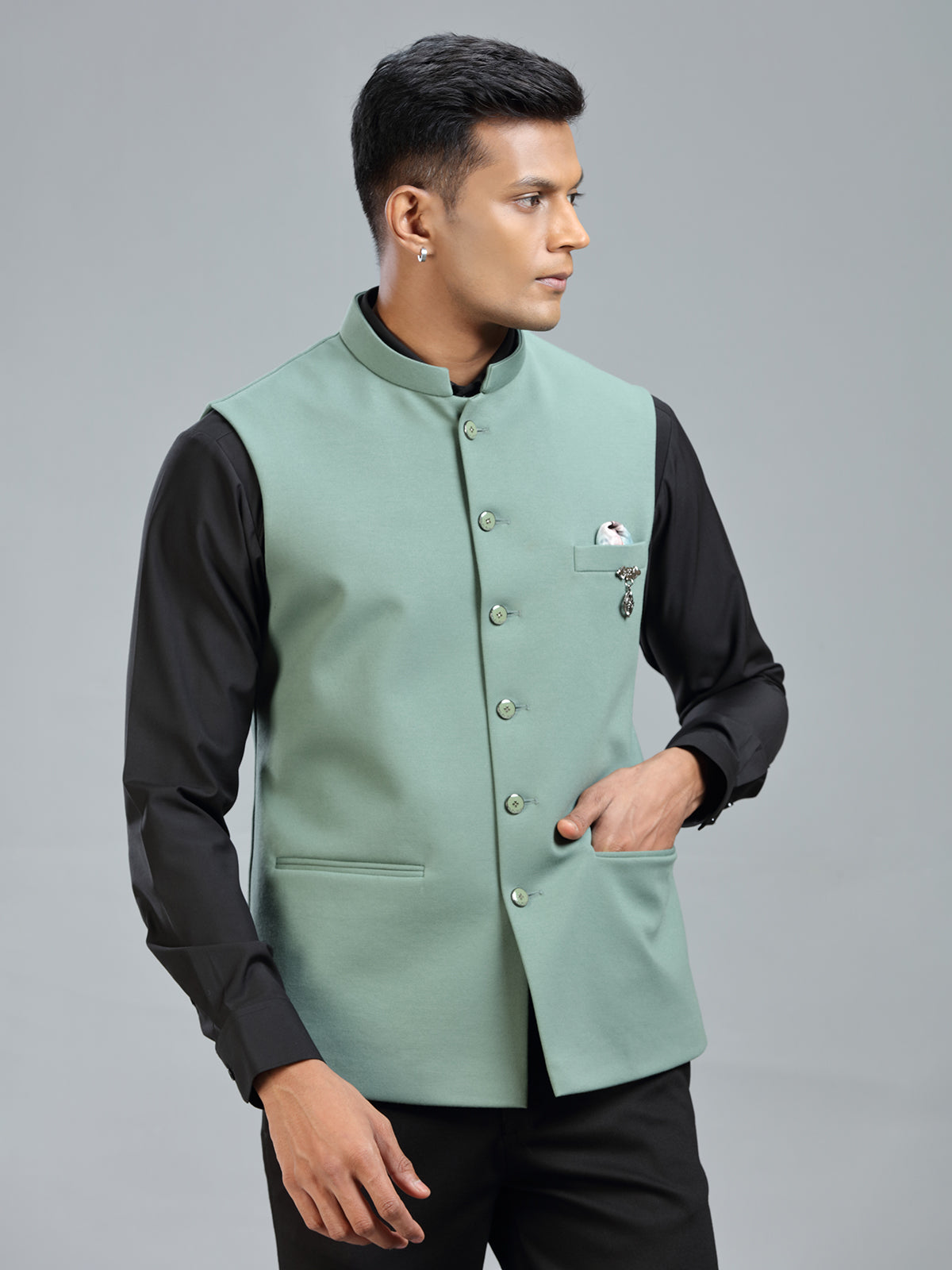 Cool and stylish pista green waistcoat for men