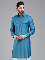 Cool refined moonstone blue pathani kurta for men