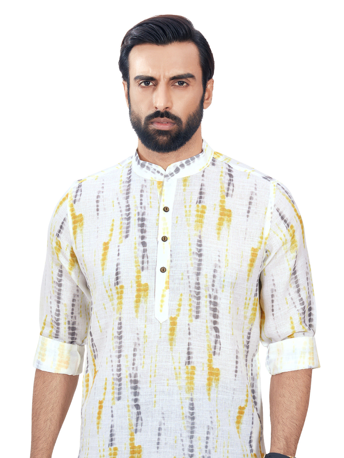 Cotton grey and white printed kurta suit