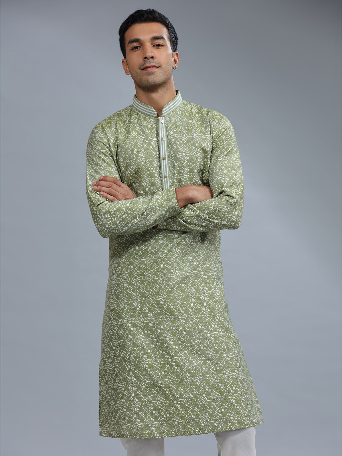 Cotton silk green kurta pajama