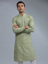 Cotton silk green kurta pajama