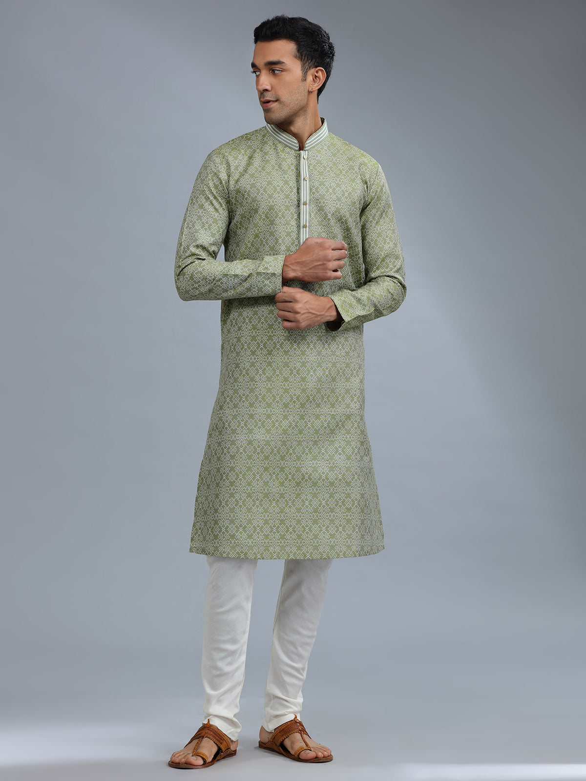 Cotton silk green kurta pajama