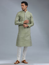 Cotton silk green kurta pajama