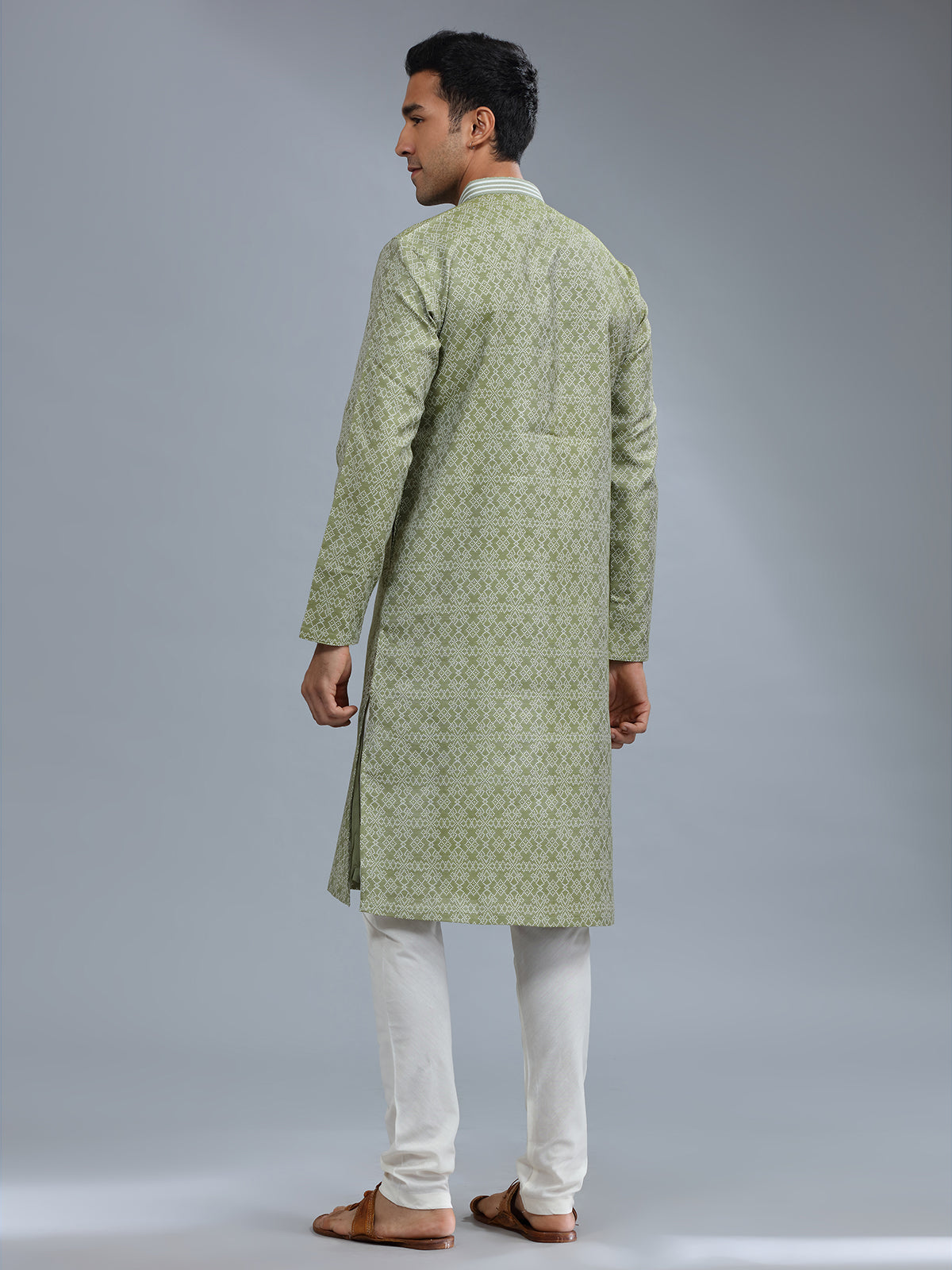 Cotton silk green kurta pajama