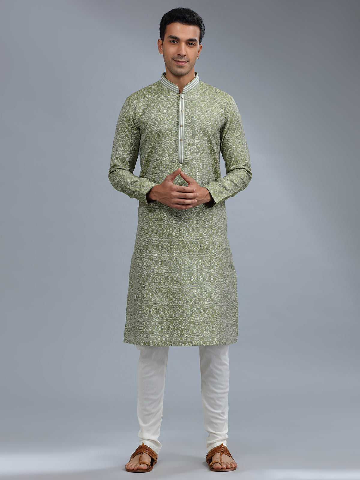 Cotton silk green kurta pajama