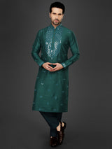 Cotton silk kurta suit in rama green color