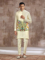 Cream and green ombre silk waistcoat set