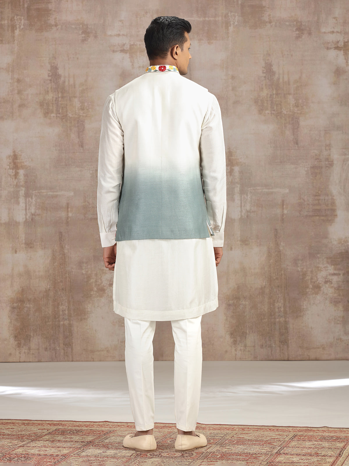 Cream and grey ombre silk waistcoat set