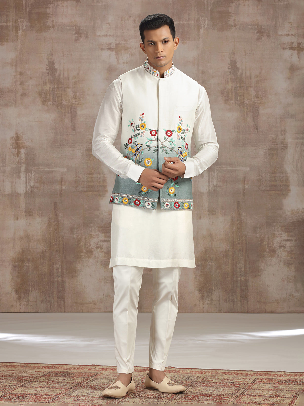 Cream and grey ombre silk waistcoat set