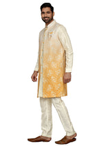 Cream and yellow wedding silk indowestern