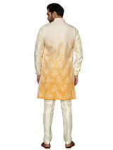 Cream and yellow wedding silk indowestern