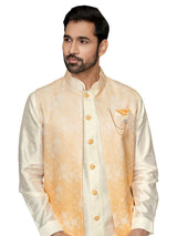 Cream and yellow wedding silk indowestern