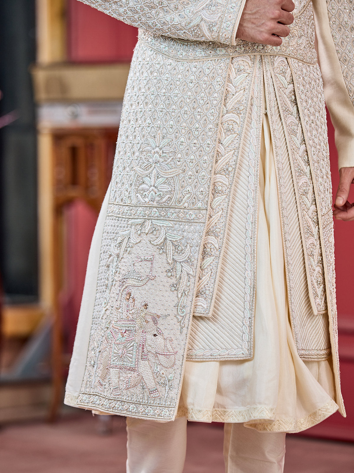 Cream coloured peshwahi silk sherwani