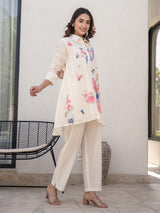 Cream cotton embroidered co ord set for women