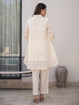 Cream cotton embroidered co ord set for women