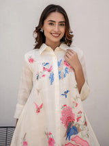 Cream cotton embroidered co ord set for women