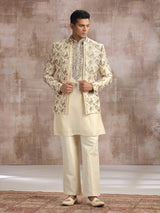 Cream cotton silk indo western with diamond work