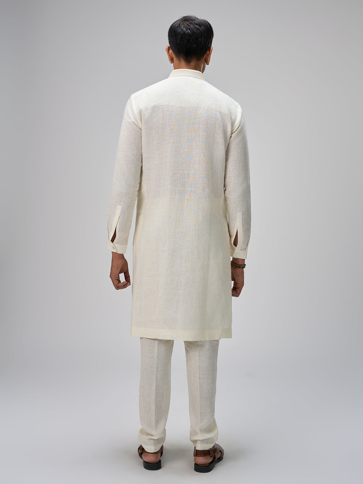 Cream cutdana shine kurta suit men