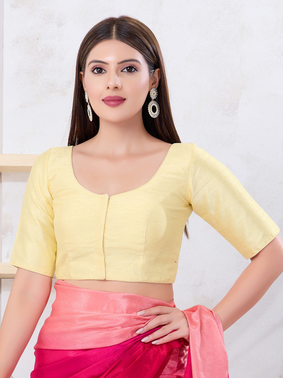 Cream dupion silk classic round neck blouse
