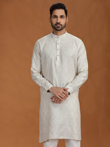 Cream embroidered festive linen kurta mens