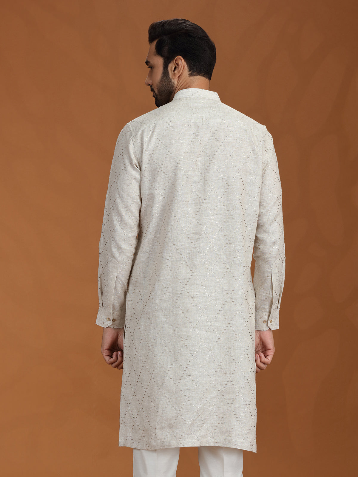 Cream embroidered festive linen kurta mens