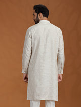 Cream embroidered festive linen kurta mens