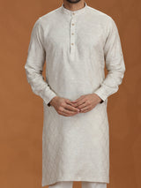 Cream embroidered festive linen kurta mens