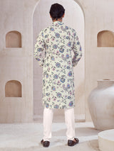 Cream festive wear cotton printed kurta suit