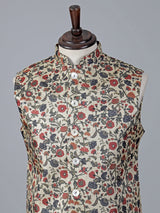 Cream floral printed cotton silk waistcoat