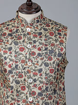 Cream floral printed cotton silk waistcoat