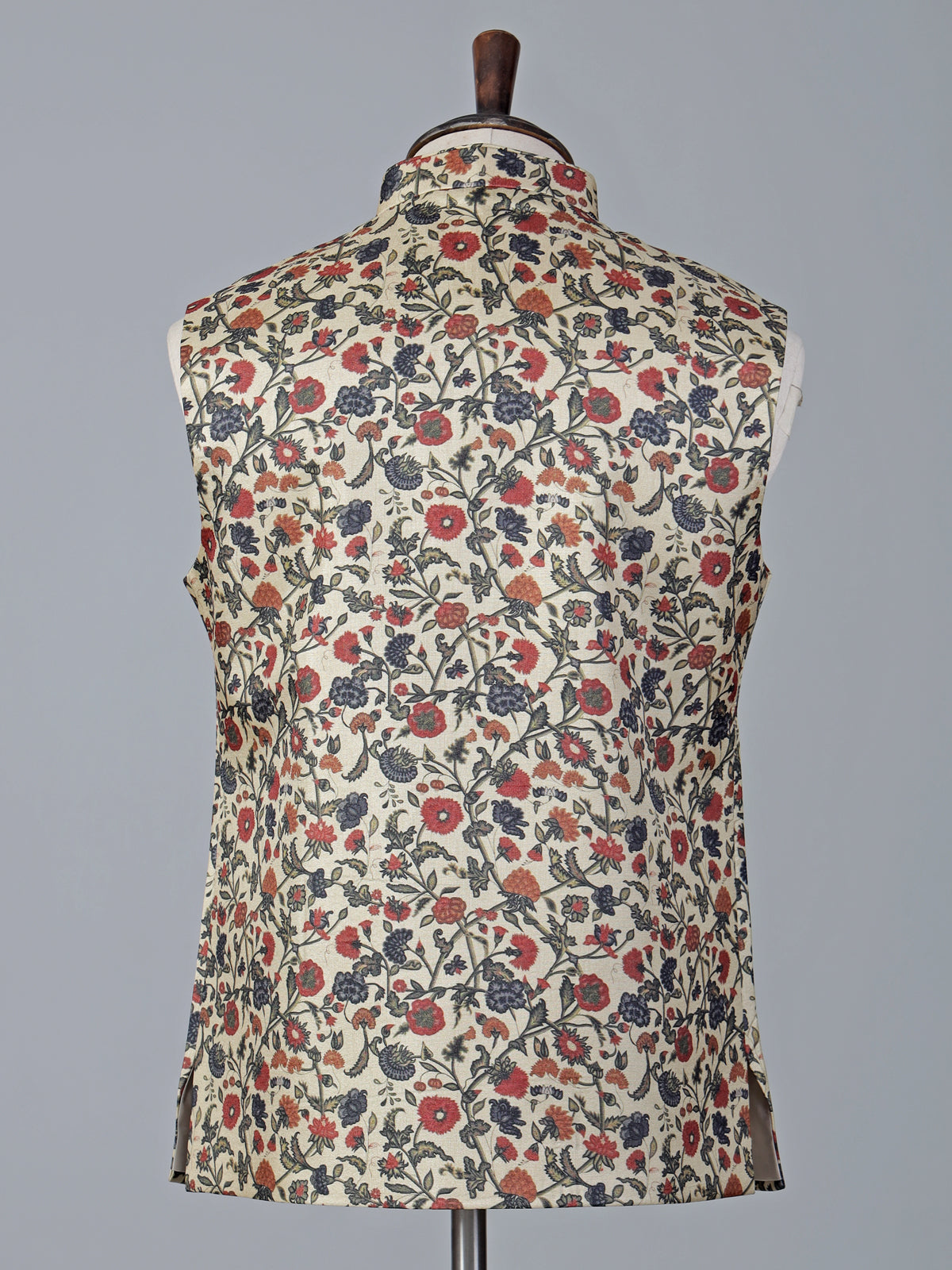 Cream floral printed cotton silk waistcoat
