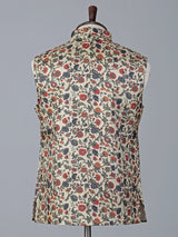 Cream floral printed cotton silk waistcoat