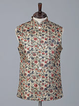 Cream floral printed cotton silk waistcoat