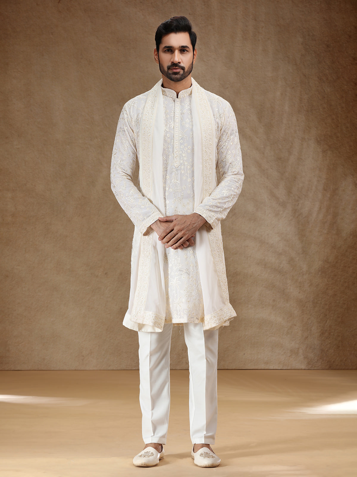 Cream georgette kurta suit for festival