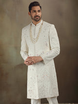 Cream georgette sherwani for wedding wear