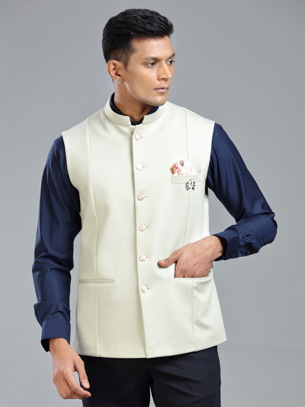 cream luxurious waistcoat for festive look