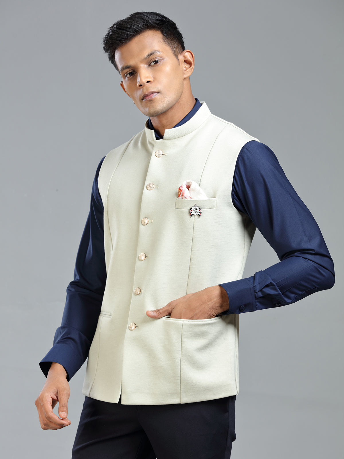 cream luxurious waistcoat for festive look