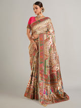 Cream printed pashmina silk saree
